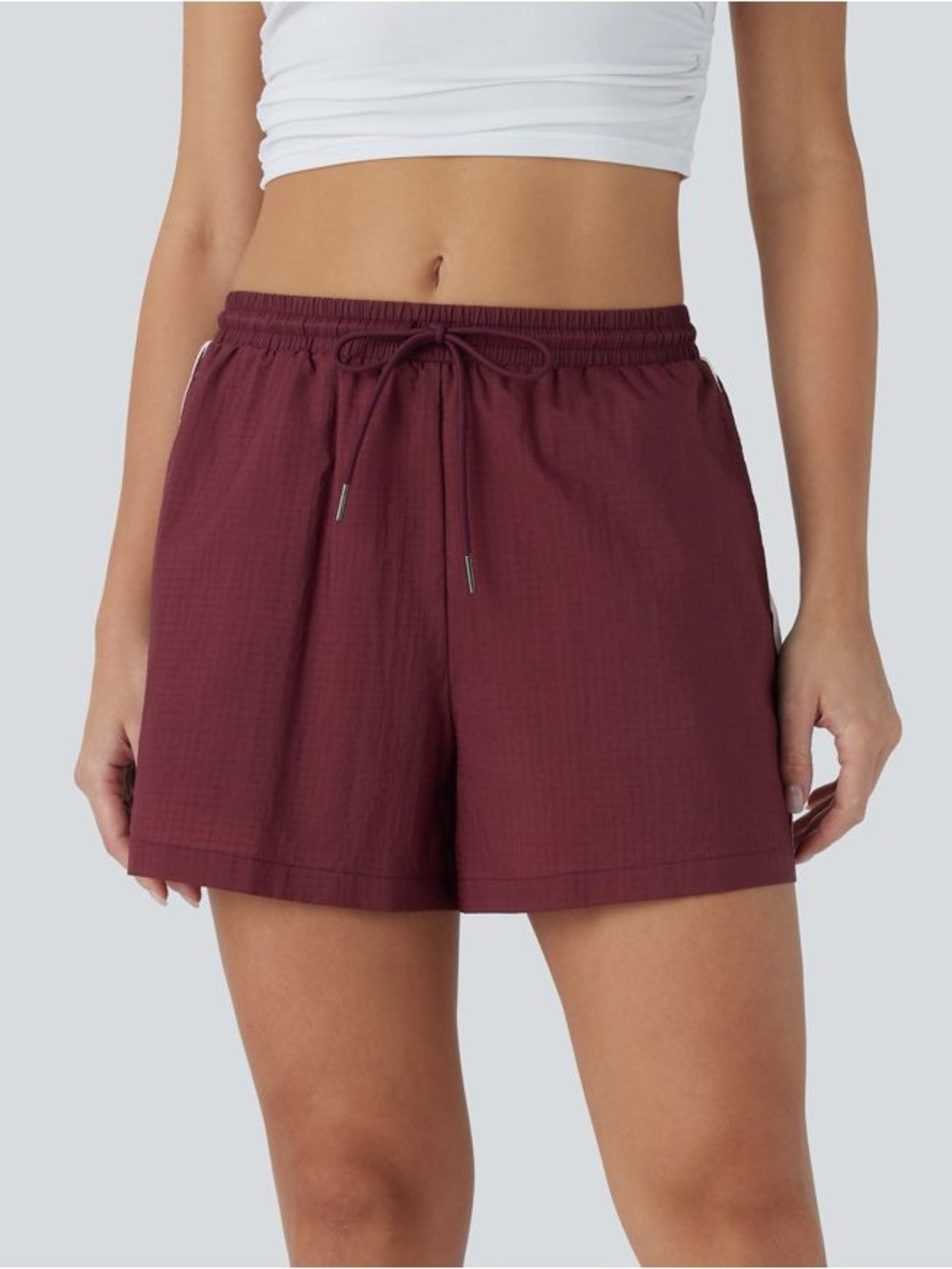 Halara Athletic Shorts Burgundy Side Stripe Drawstring Medium NWOT - Picture 4 of 6